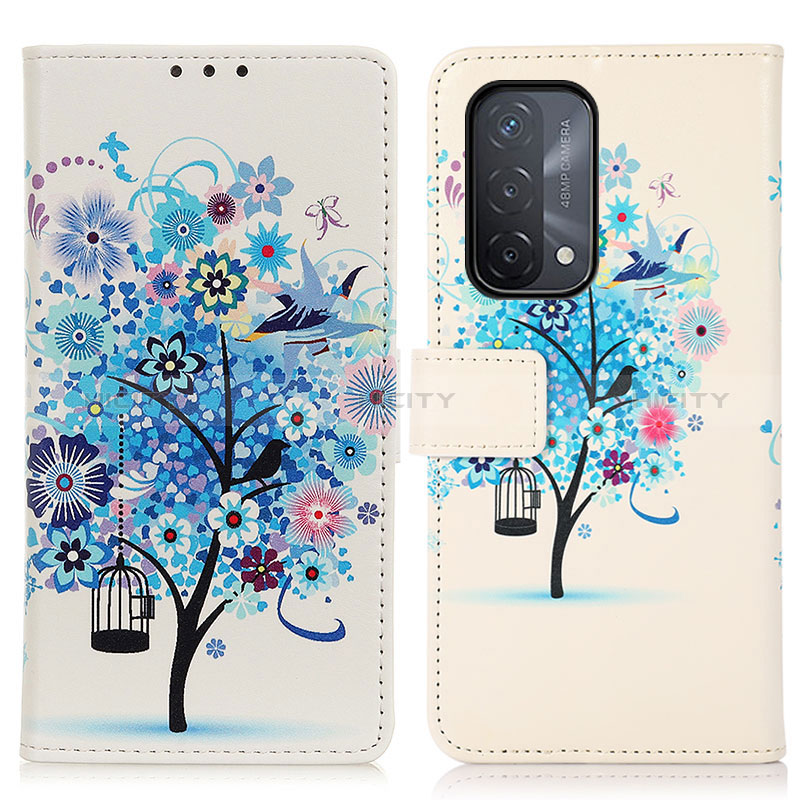 Custodia Portafoglio In Pelle Fantasia Modello Cover con Supporto D02Y per Oppo A74 5G Blu