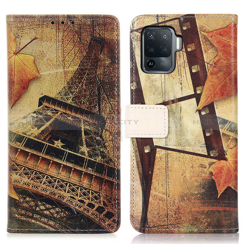 Custodia Portafoglio In Pelle Fantasia Modello Cover con Supporto D02Y per Oppo Reno5 Lite Marrone