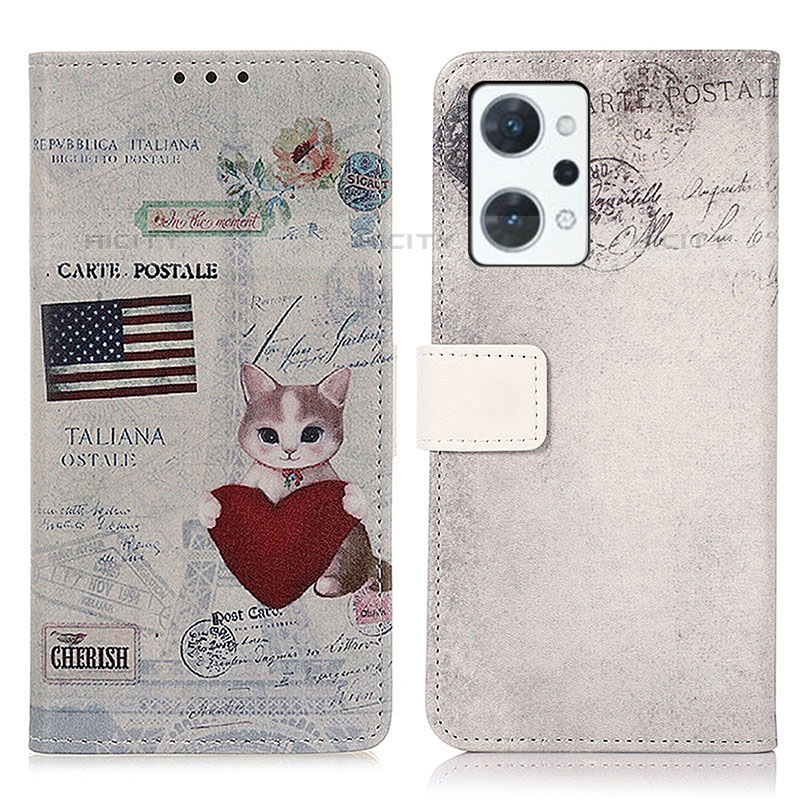 Custodia Portafoglio In Pelle Fantasia Modello Cover con Supporto D02Y per Oppo Reno7 A Rosso Rosa