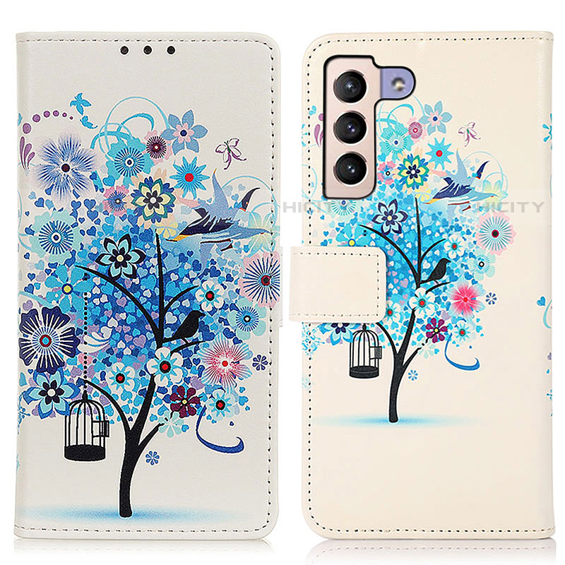 Custodia Portafoglio In Pelle Fantasia Modello Cover con Supporto D02Y per Samsung Galaxy S21 5G Blu