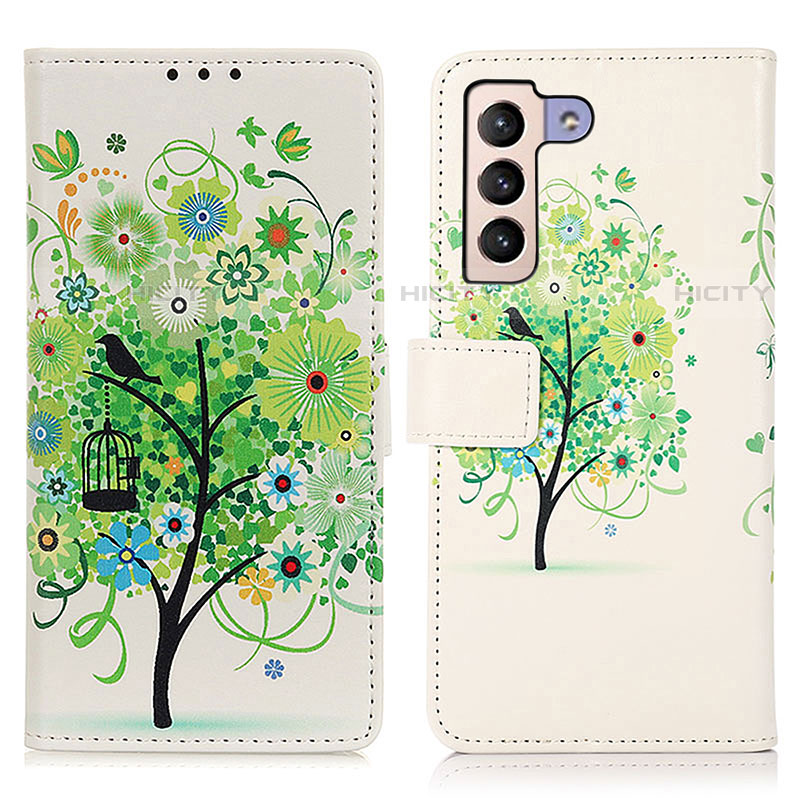 Custodia Portafoglio In Pelle Fantasia Modello Cover con Supporto D02Y per Samsung Galaxy S21 FE 5G Verde