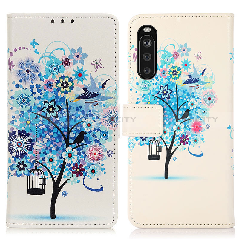 Custodia Portafoglio In Pelle Fantasia Modello Cover con Supporto D02Y per Sony Xperia 10 III SO-52B Blu