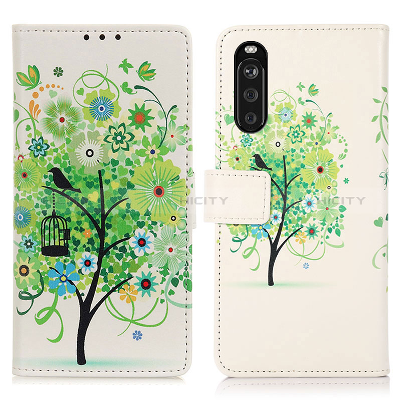 Custodia Portafoglio In Pelle Fantasia Modello Cover con Supporto D02Y per Sony Xperia 10 III SO-52B Verde