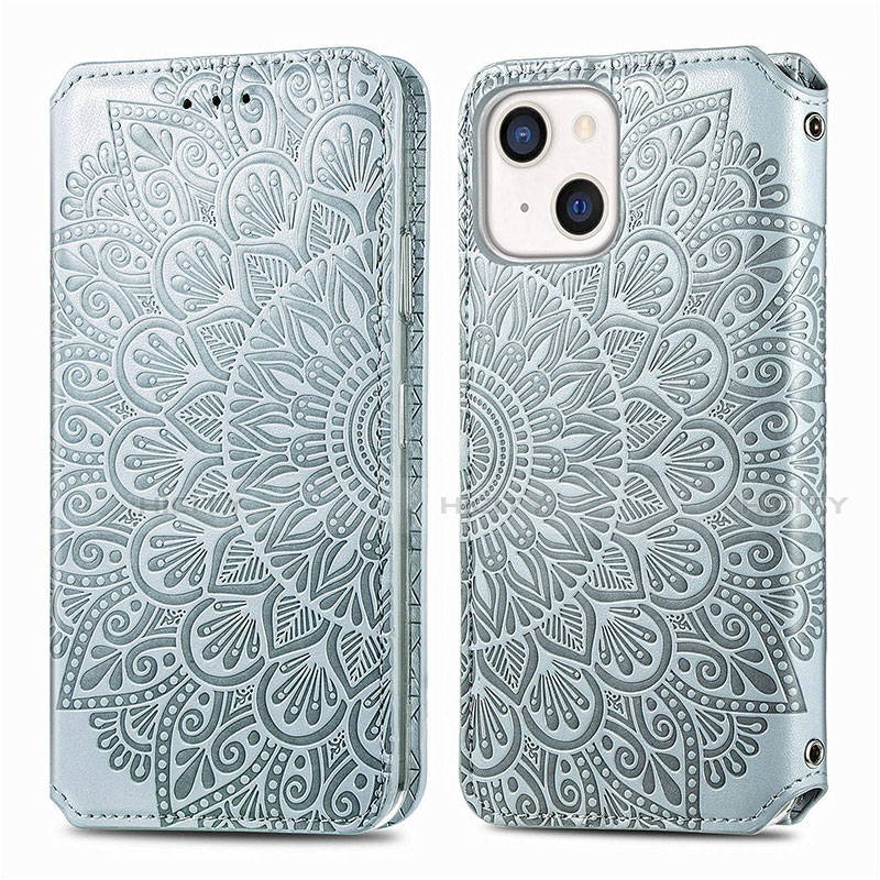 Custodia Portafoglio In Pelle Fantasia Modello Cover con Supporto H01 per Apple iPhone 13 Argento