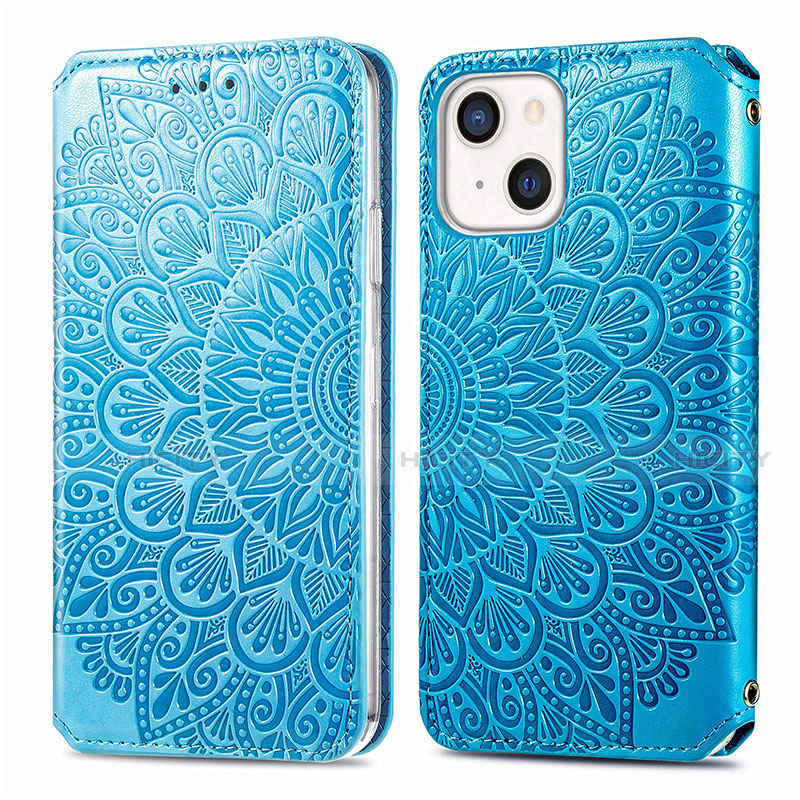 Custodia Portafoglio In Pelle Fantasia Modello Cover con Supporto H01 per Apple iPhone 13 Blu