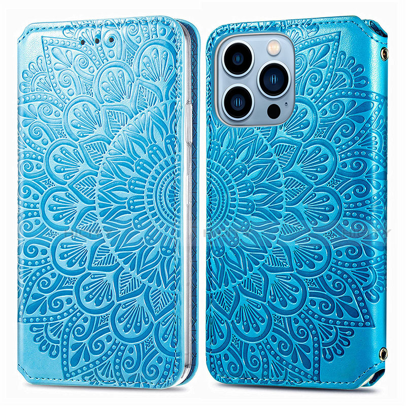 Custodia Portafoglio In Pelle Fantasia Modello Cover con Supporto H01 per Apple iPhone 13 Pro Blu