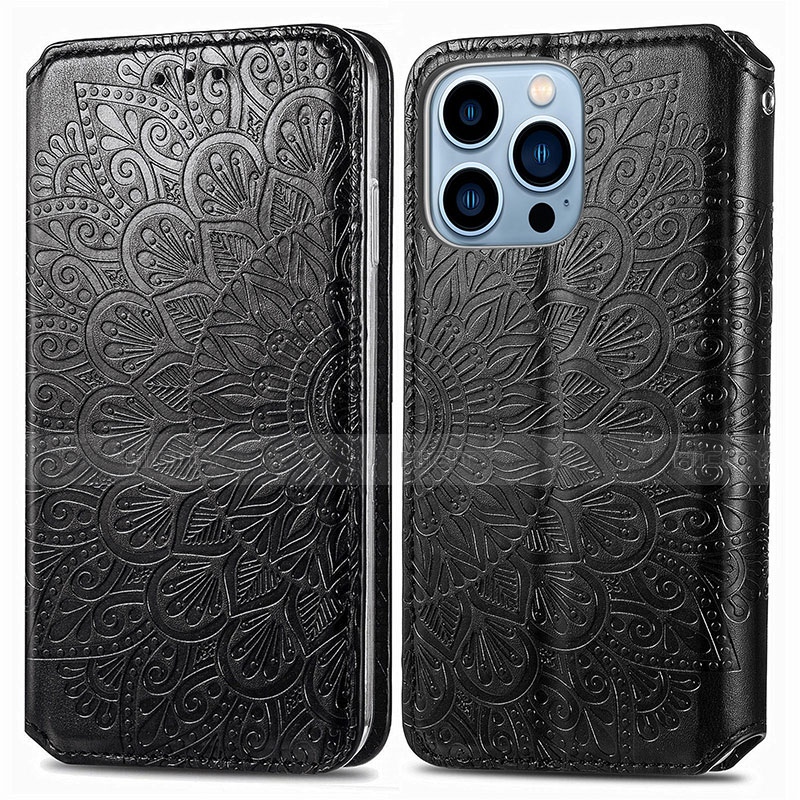 Custodia Portafoglio In Pelle Fantasia Modello Cover con Supporto H01 per Apple iPhone 13 Pro Nero