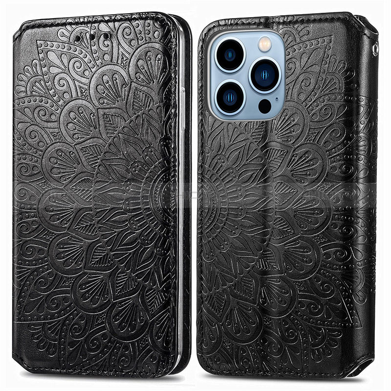 Custodia Portafoglio In Pelle Fantasia Modello Cover con Supporto H01 per Apple iPhone 14 Pro Max Nero