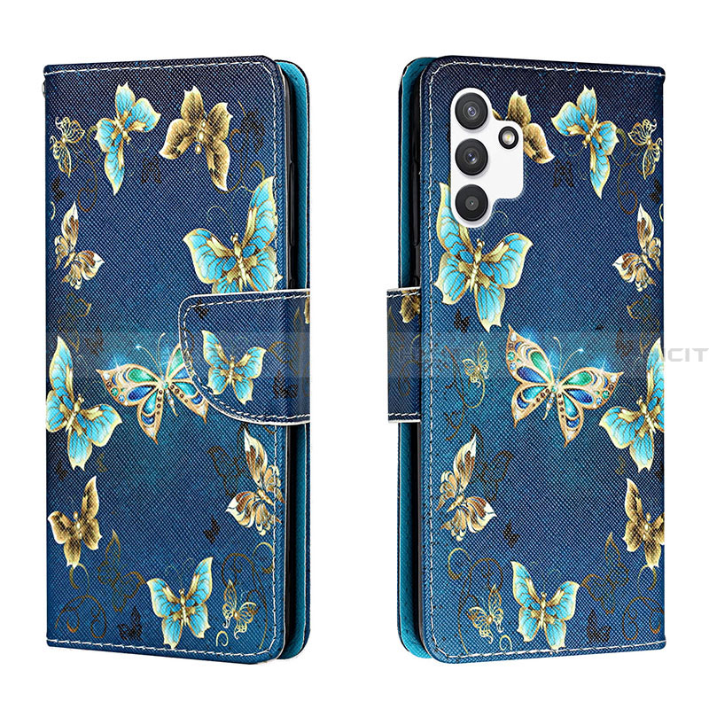 Custodia Portafoglio In Pelle Fantasia Modello Cover con Supporto H01X per Samsung Galaxy A13 4G Blu Notte