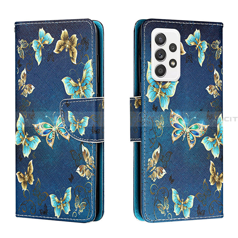 Custodia Portafoglio In Pelle Fantasia Modello Cover con Supporto H01X per Samsung Galaxy A33 5G Blu Notte