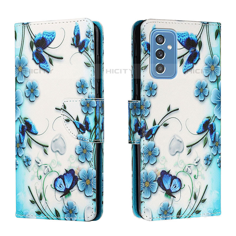 Custodia Portafoglio In Pelle Fantasia Modello Cover con Supporto H01X per Samsung Galaxy M52 5G Blu