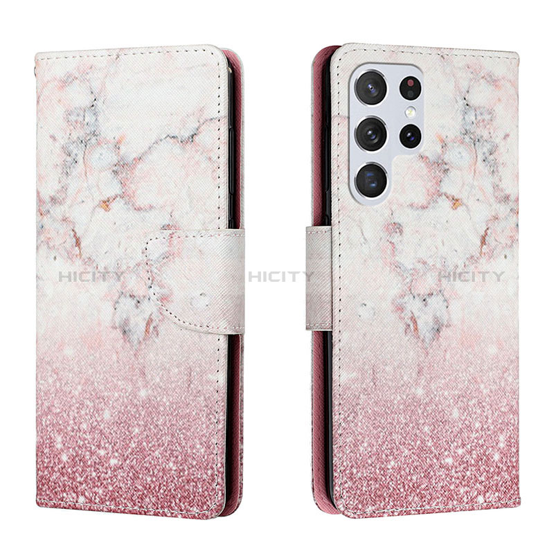 Custodia Portafoglio In Pelle Fantasia Modello Cover con Supporto H01X per Samsung Galaxy S22 Ultra 5G Rosa