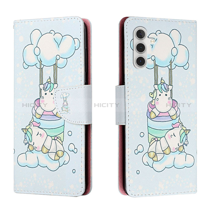 Custodia Portafoglio In Pelle Fantasia Modello Cover con Supporto H02X per Samsung Galaxy A04s Azzurro