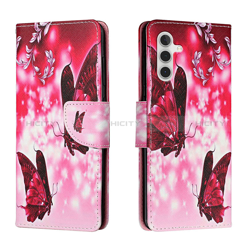 Custodia Portafoglio In Pelle Fantasia Modello Cover con Supporto H02X per Samsung Galaxy A04s Rosa Caldo