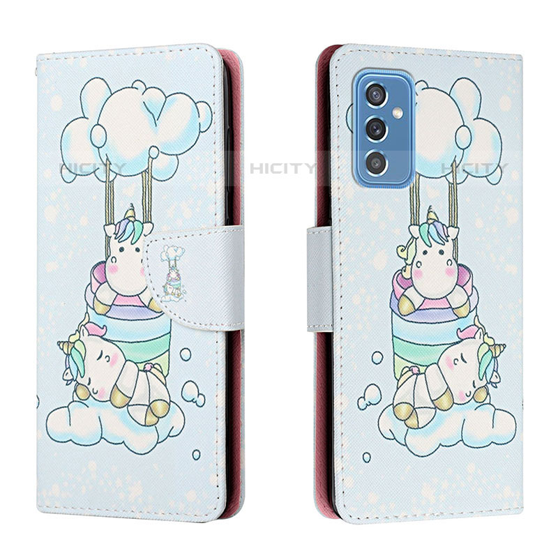 Custodia Portafoglio In Pelle Fantasia Modello Cover con Supporto H02X per Samsung Galaxy M52 5G Azzurro