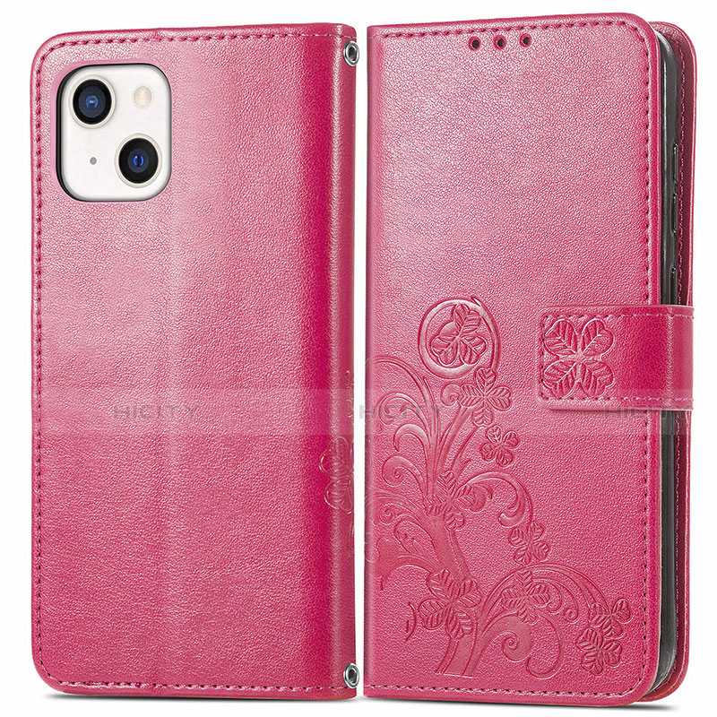 Custodia Portafoglio In Pelle Fantasia Modello Cover con Supporto H03 per Apple iPhone 13 Rosa Caldo