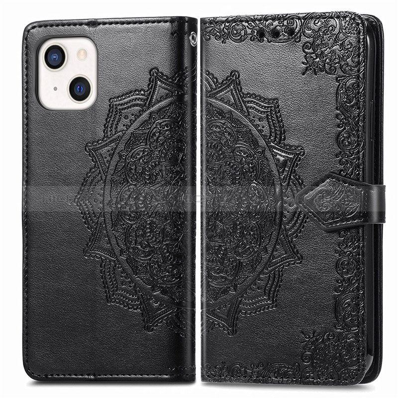 Custodia Portafoglio In Pelle Fantasia Modello Cover con Supporto H05 per Apple iPhone 15 Nero