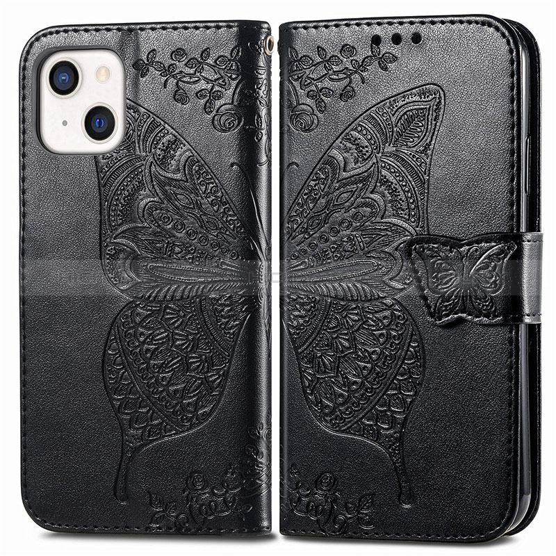 Custodia Portafoglio In Pelle Fantasia Modello Cover con Supporto H07 per Apple iPhone 15 Plus Nero