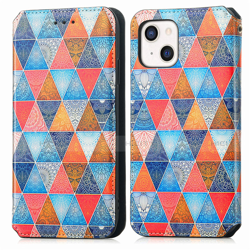 Custodia Portafoglio In Pelle Fantasia Modello Cover con Supporto H09 per Apple iPhone 14 Multicolore