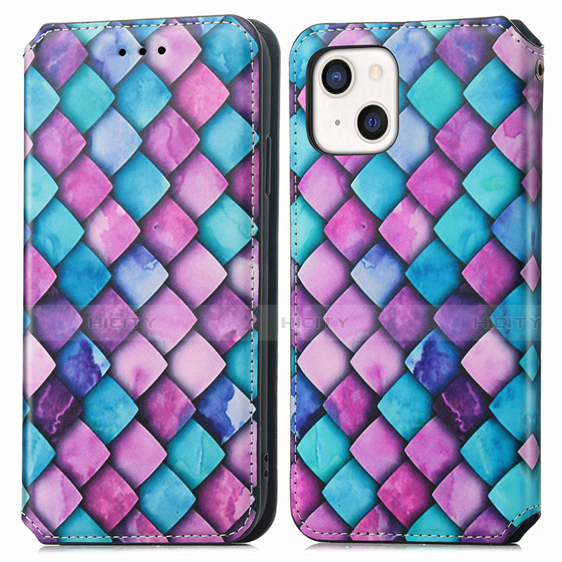 Custodia Portafoglio In Pelle Fantasia Modello Cover con Supporto H09 per Apple iPhone 14 Viola