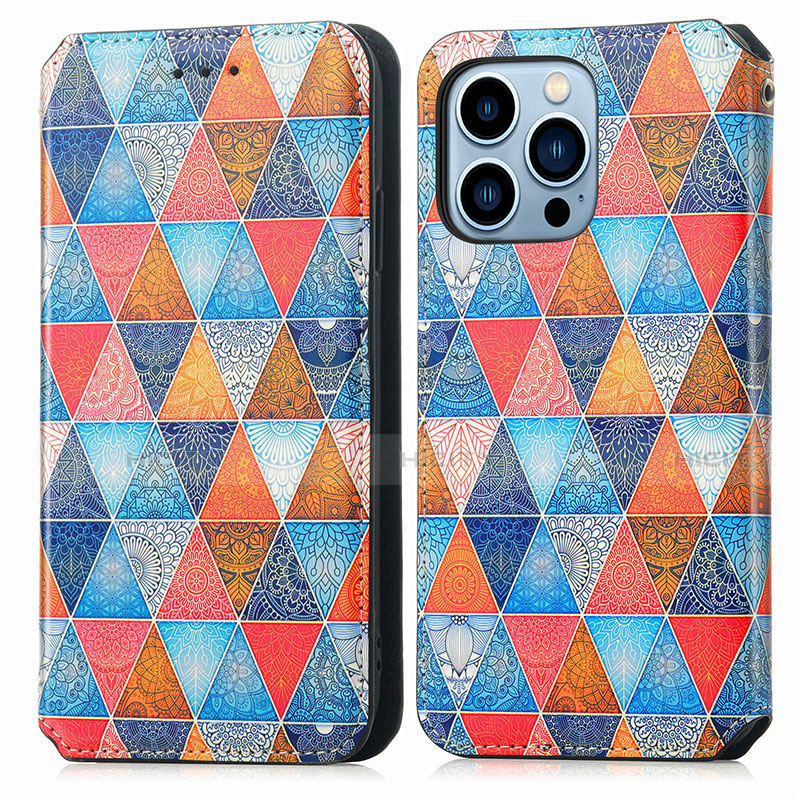 Custodia Portafoglio In Pelle Fantasia Modello Cover con Supporto H10 per Apple iPhone 13 Pro Multicolore