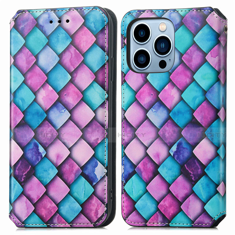 Custodia Portafoglio In Pelle Fantasia Modello Cover con Supporto H10 per Apple iPhone 13 Pro Viola