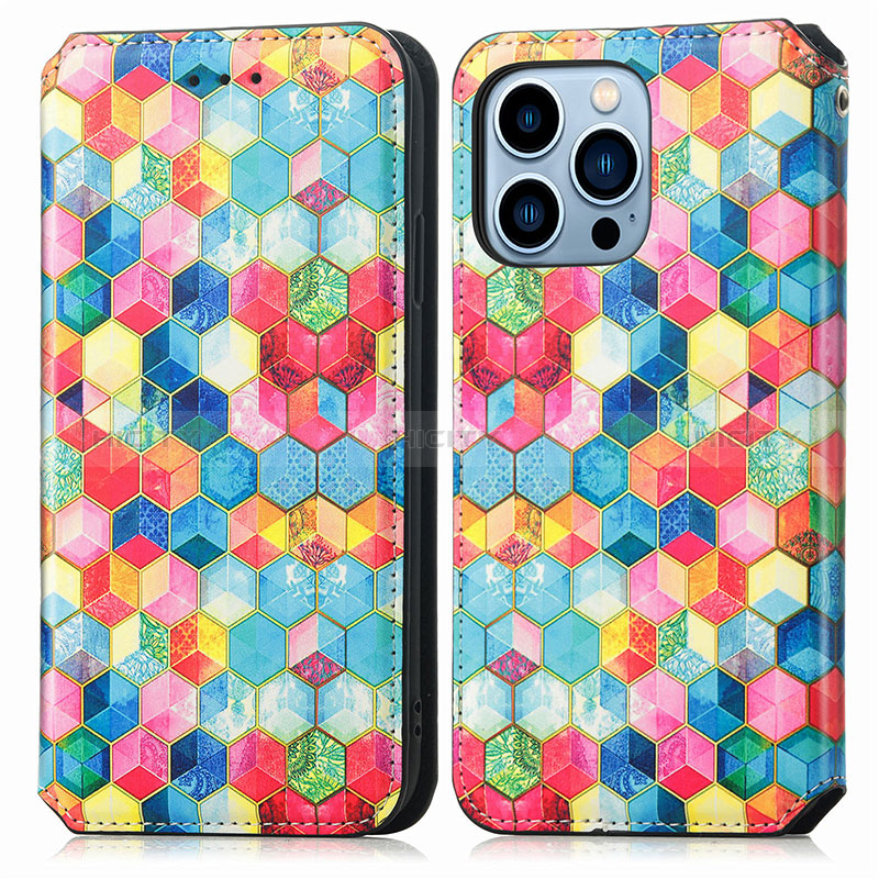 Custodia Portafoglio In Pelle Fantasia Modello Cover con Supporto H10 per Apple iPhone 14 Pro