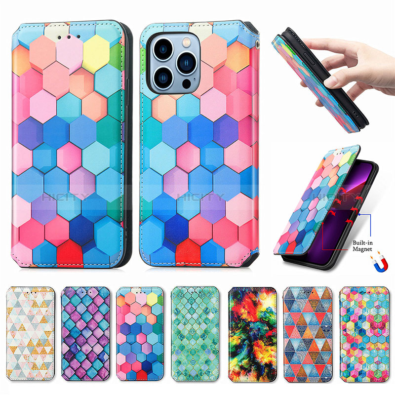 Custodia Portafoglio In Pelle Fantasia Modello Cover con Supporto H10 per Apple iPhone 14 Pro Max