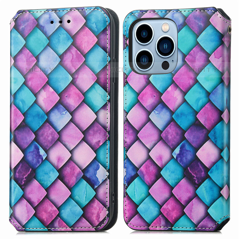 Custodia Portafoglio In Pelle Fantasia Modello Cover con Supporto H10 per Apple iPhone 15 Pro Viola