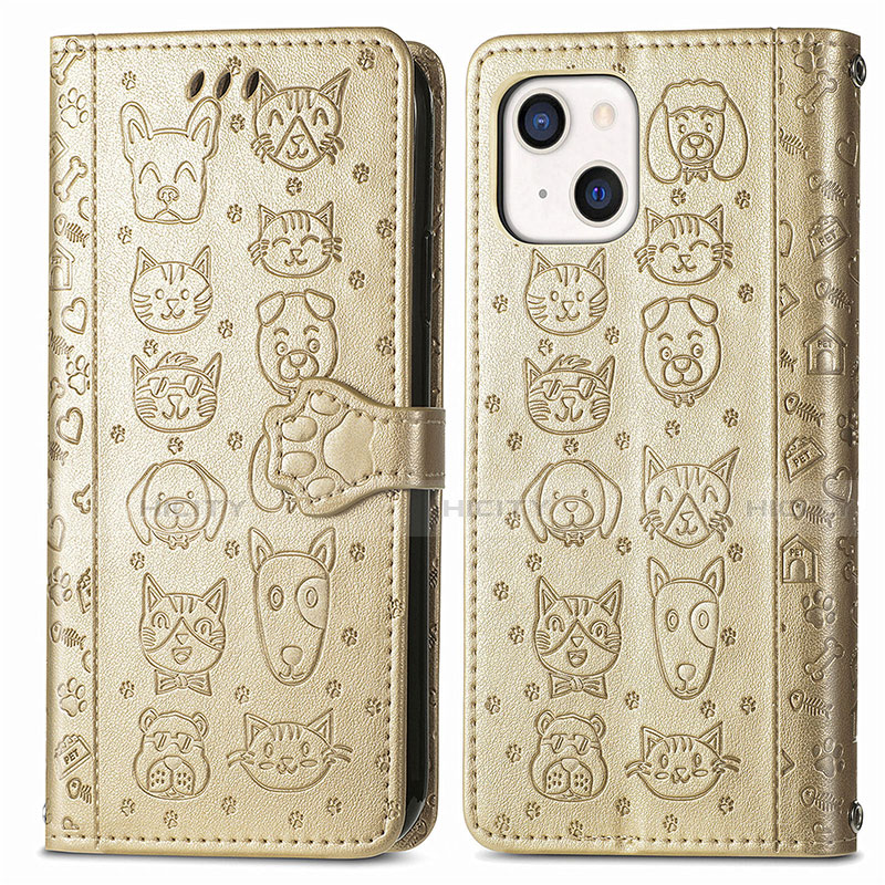 Custodia Portafoglio In Pelle Fantasia Modello Cover con Supporto H11 per Apple iPhone 13 Mini Oro