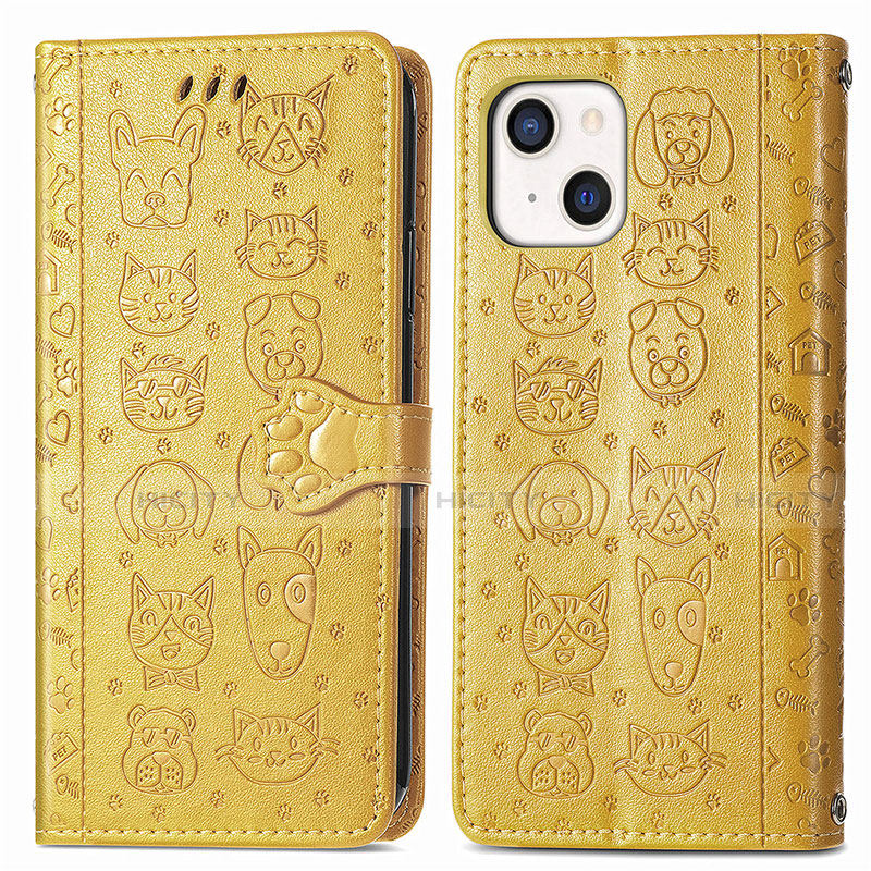 Custodia Portafoglio In Pelle Fantasia Modello Cover con Supporto H11 per Apple iPhone 14 Giallo