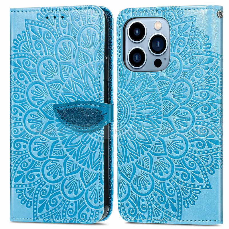 Custodia Portafoglio In Pelle Fantasia Modello Cover con Supporto H13 per Apple iPhone 13 Pro Blu