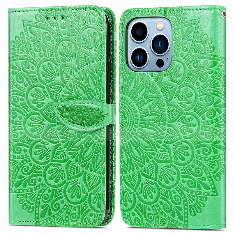 Custodia Portafoglio In Pelle Fantasia Modello Cover con Supporto H13 per Apple iPhone 13 Pro Max Verde