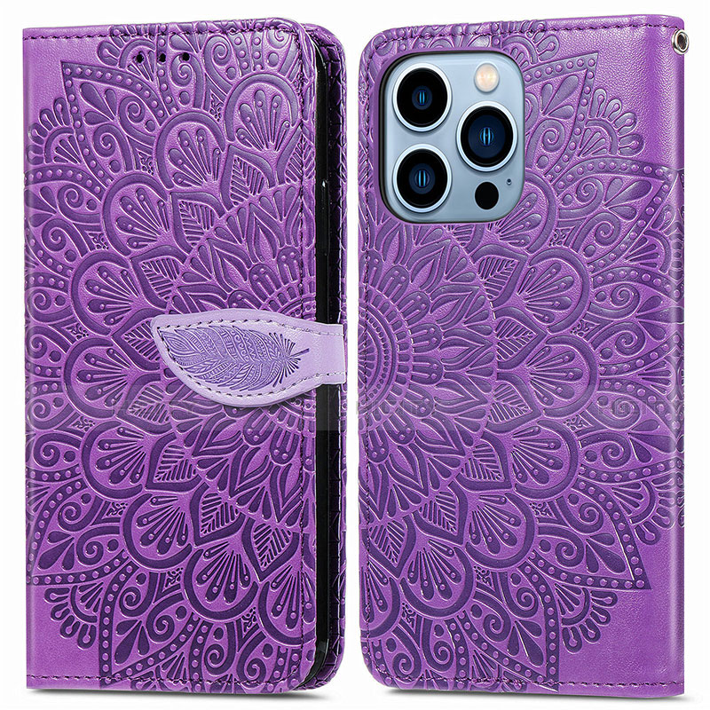 Custodia Portafoglio In Pelle Fantasia Modello Cover con Supporto H13 per Apple iPhone 13 Pro Max Viola