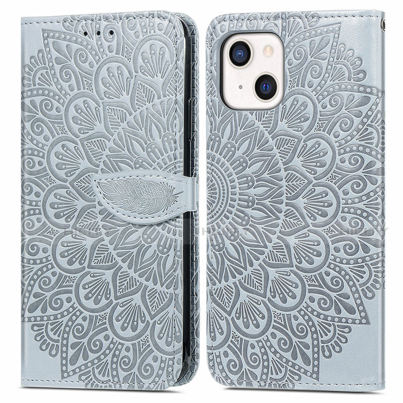 Custodia Portafoglio In Pelle Fantasia Modello Cover con Supporto H13 per Apple iPhone 14 Plus Grigio