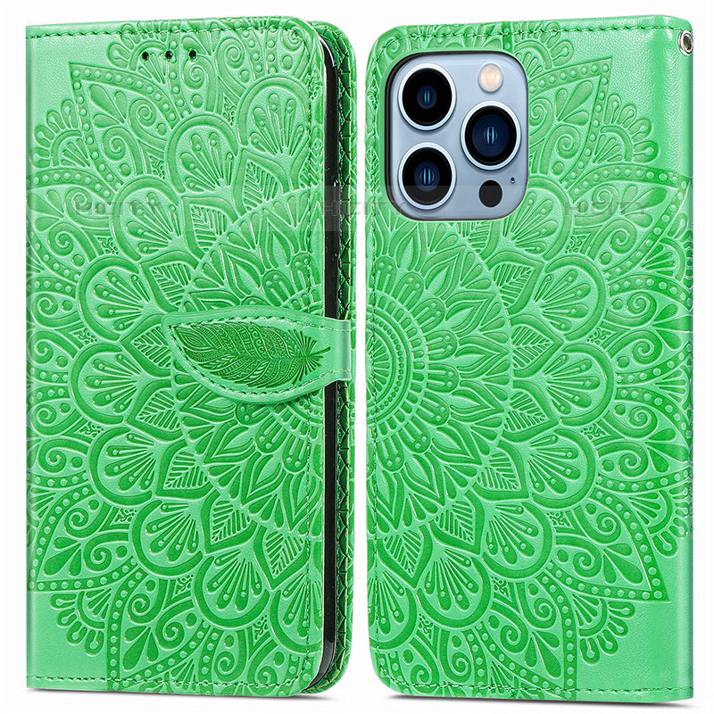 Custodia Portafoglio In Pelle Fantasia Modello Cover con Supporto H13 per Apple iPhone 16 Pro Max Verde