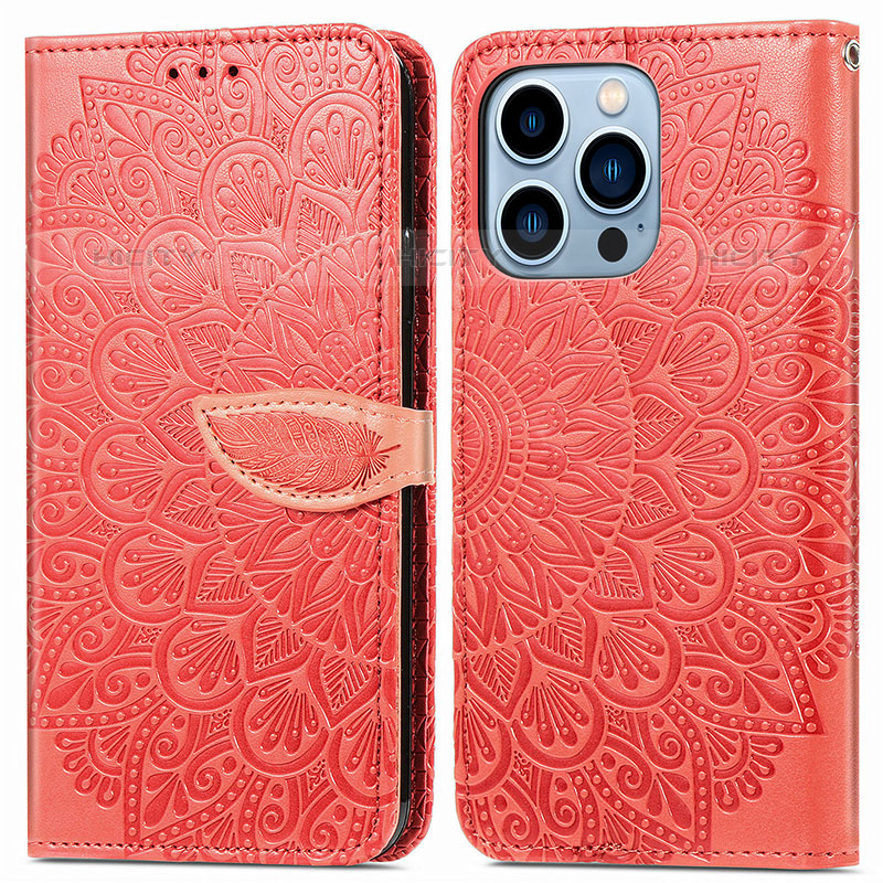 Custodia Portafoglio In Pelle Fantasia Modello Cover con Supporto H13 per Apple iPhone 16 Pro Rosso