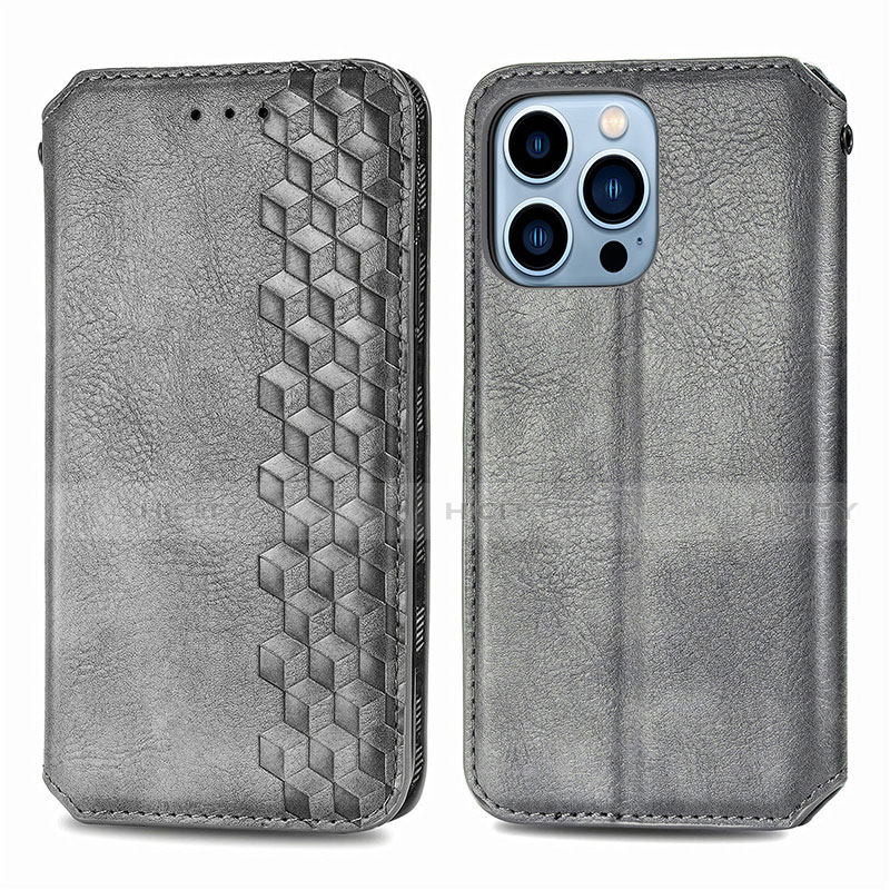 Custodia Portafoglio In Pelle Fantasia Modello Cover con Supporto H15 per Apple iPhone 13 Pro Grigio