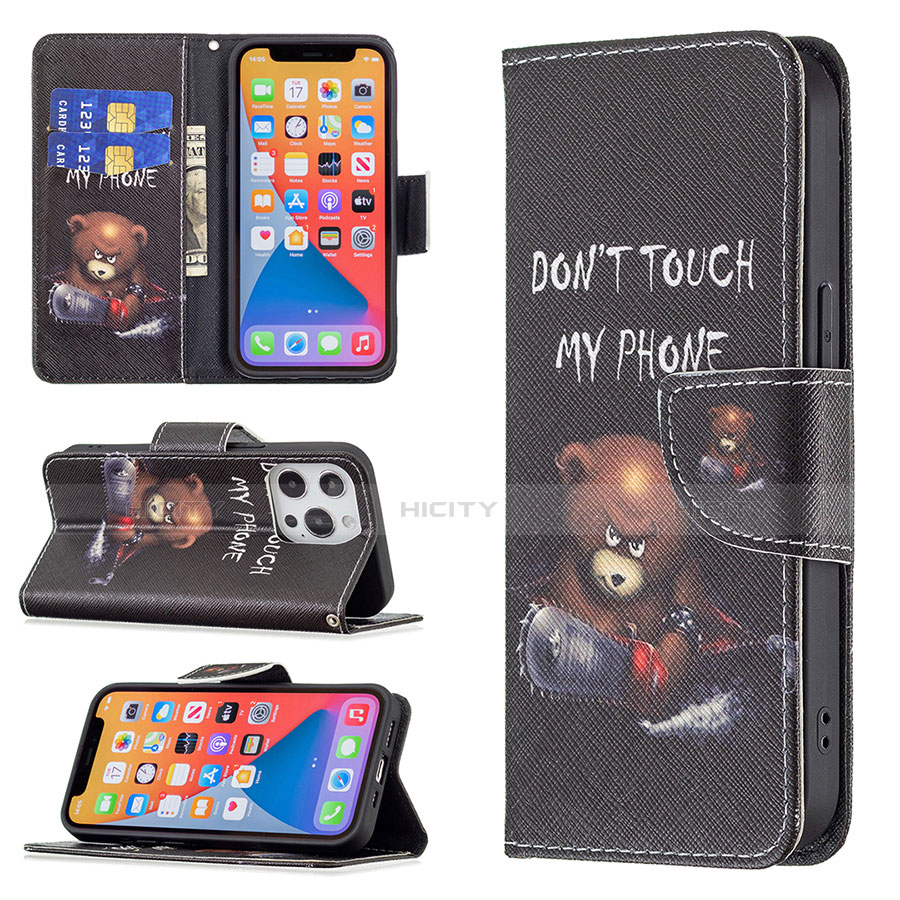 Custodia Portafoglio In Pelle Fantasia Modello Cover con Supporto L01 per Apple iPhone 13 Pro Max Nero