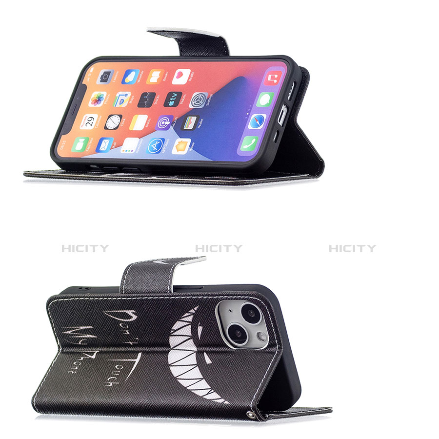 Custodia Portafoglio In Pelle Fantasia Modello Cover con Supporto L01 per Apple iPhone 14 Nero