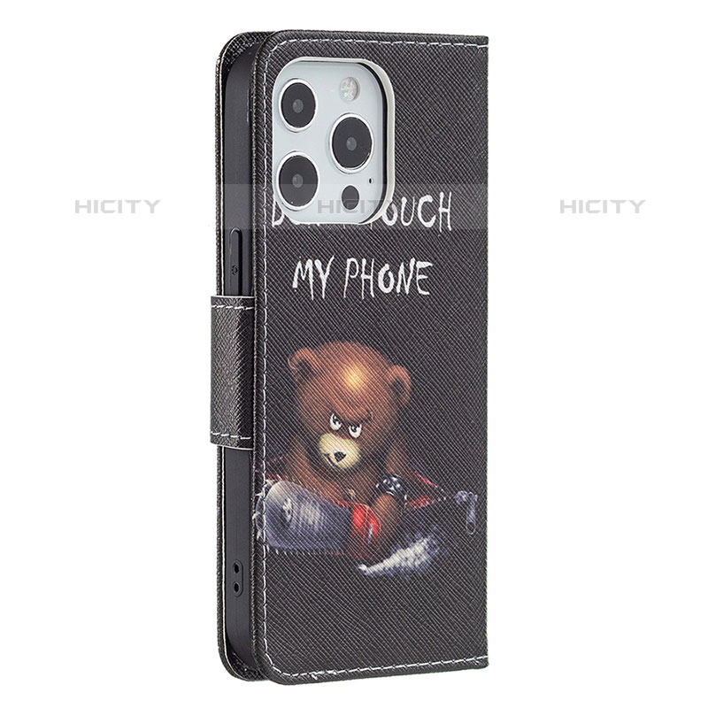 Custodia Portafoglio In Pelle Fantasia Modello Cover con Supporto L01 per Apple iPhone 15 Pro Max Nero