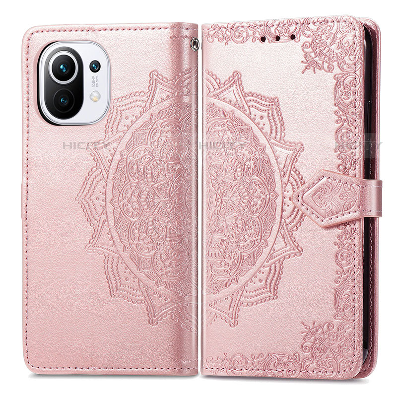 Custodia Portafoglio In Pelle Fantasia Modello Cover con Supporto L01 per Xiaomi Mi 11 Lite 4G Rosa