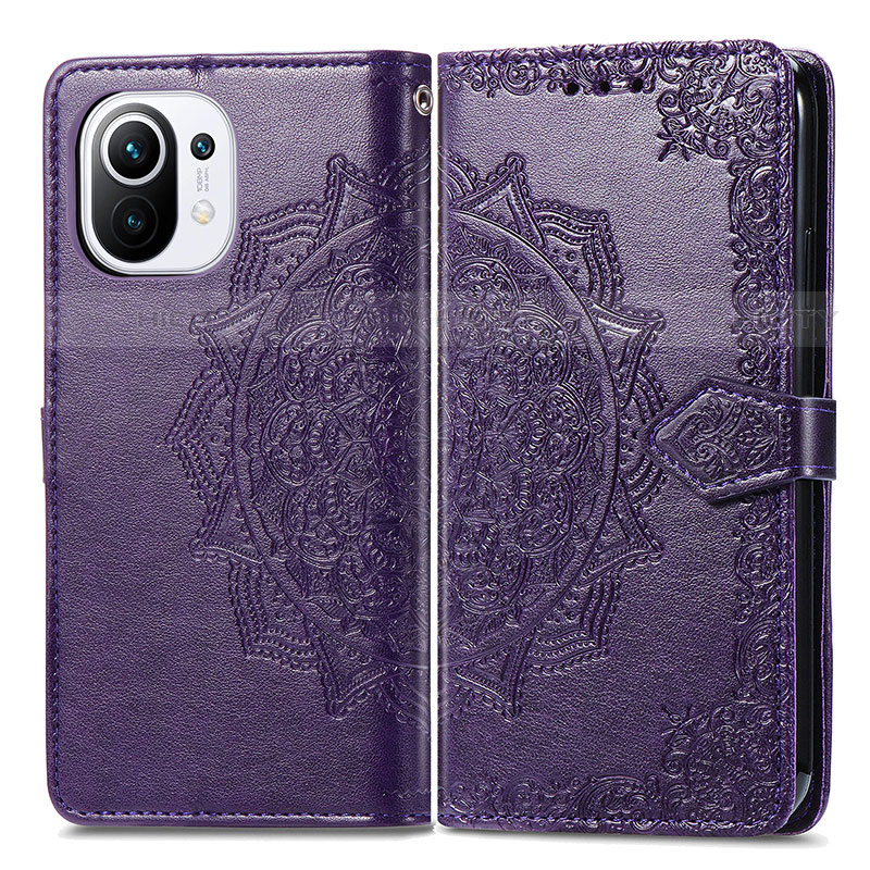 Custodia Portafoglio In Pelle Fantasia Modello Cover con Supporto L01 per Xiaomi Mi 11 Lite 5G NE Viola