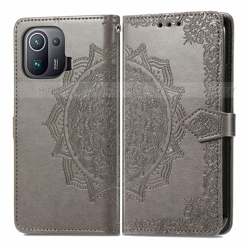 Custodia Portafoglio In Pelle Fantasia Modello Cover con Supporto L01 per Xiaomi Mi 11 Pro 5G Grigio