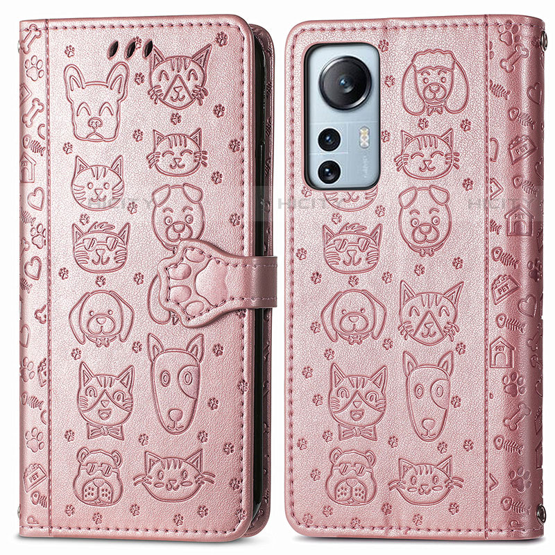 Custodia Portafoglio In Pelle Fantasia Modello Cover con Supporto L01 per Xiaomi Mi 12 Lite 5G Rosa