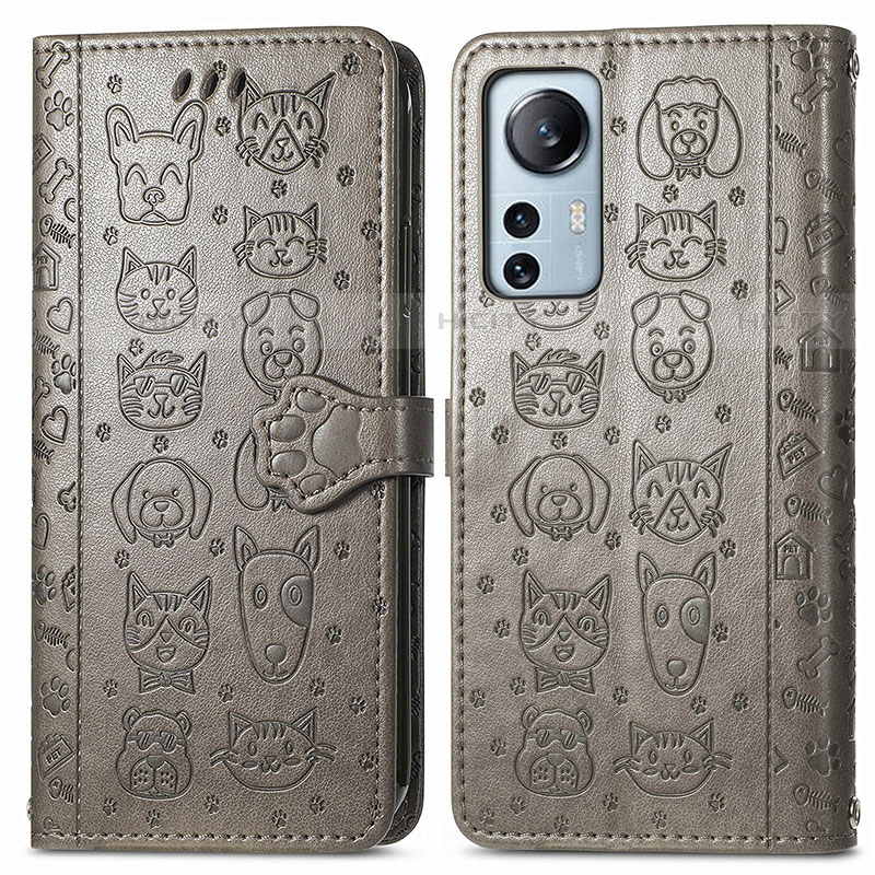 Custodia Portafoglio In Pelle Fantasia Modello Cover con Supporto L01 per Xiaomi Mi 12X 5G Grigio