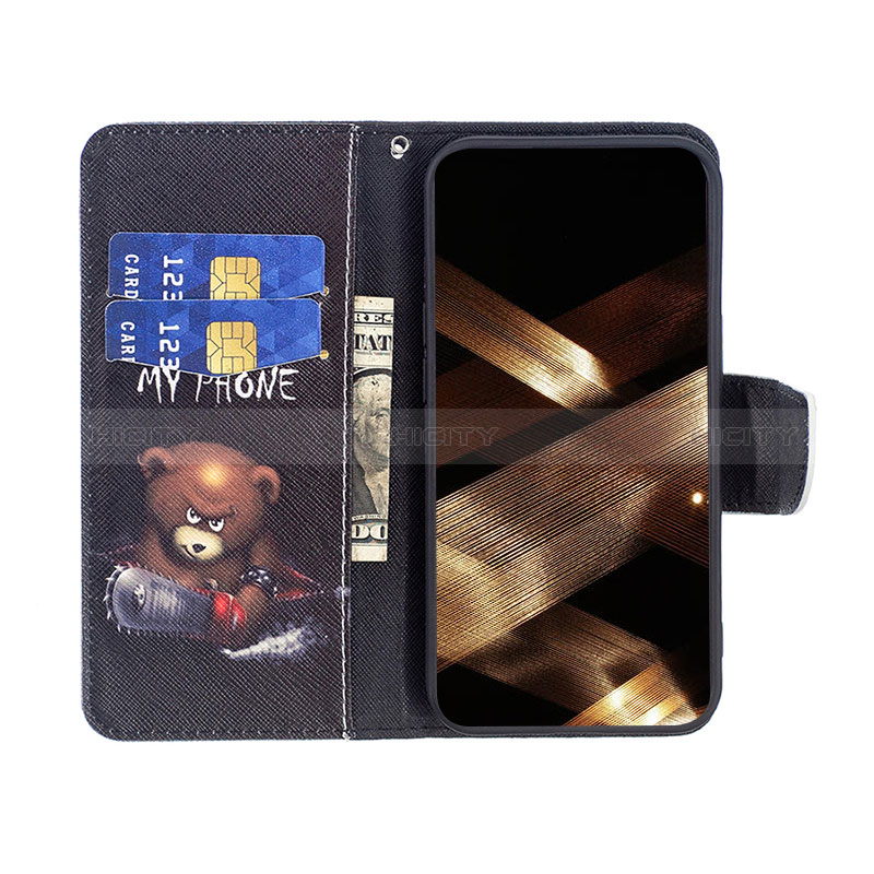 Custodia Portafoglio In Pelle Fantasia Modello Cover con Supporto L02 per Apple iPhone 15 Nero