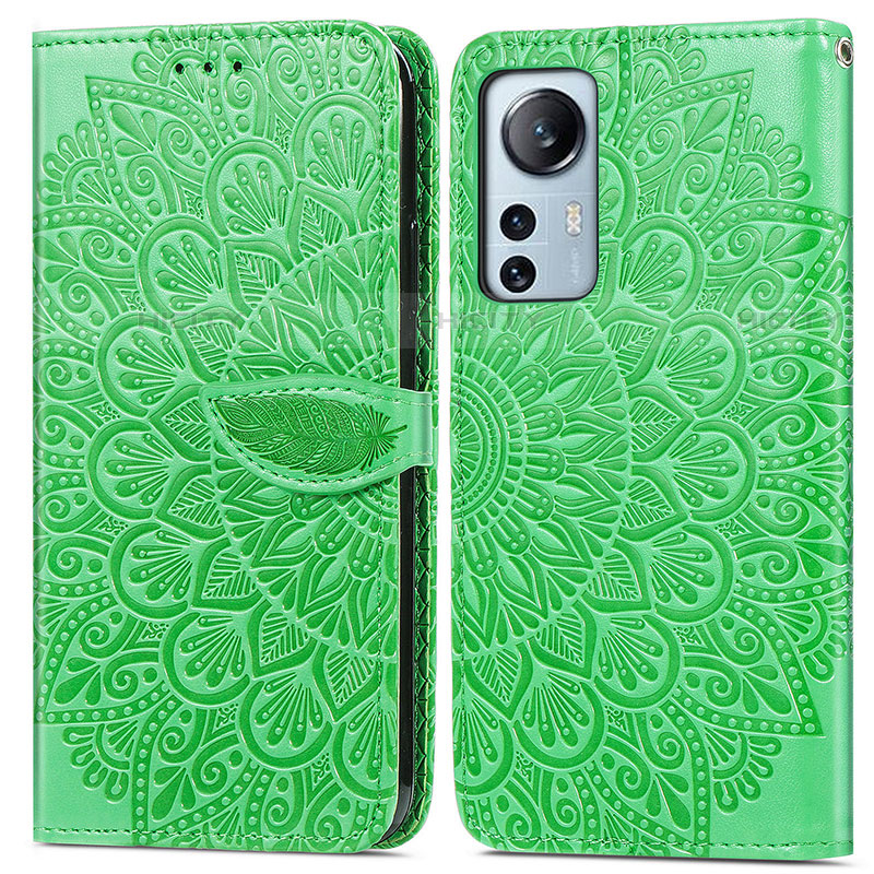 Custodia Portafoglio In Pelle Fantasia Modello Cover con Supporto L02 per Xiaomi Mi 12S Pro 5G Verde