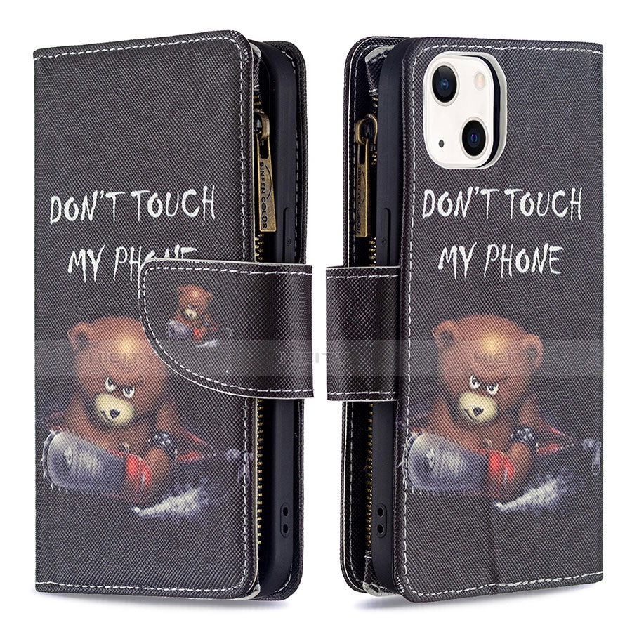 Custodia Portafoglio In Pelle Fantasia Modello Cover con Supporto L03 per Apple iPhone 13 Nero