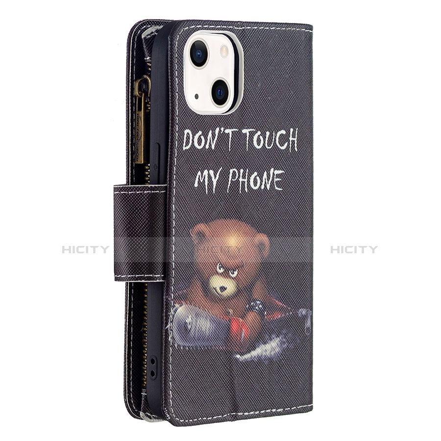 Custodia Portafoglio In Pelle Fantasia Modello Cover con Supporto L03 per Apple iPhone 13 Nero